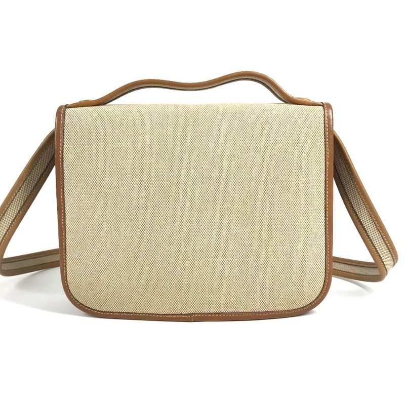Hermes Shoulder Bag Tankard Leather Canvas Beige