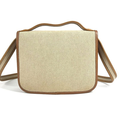 Hermes Shoulder Bag Tankard Leather Canvas Beige