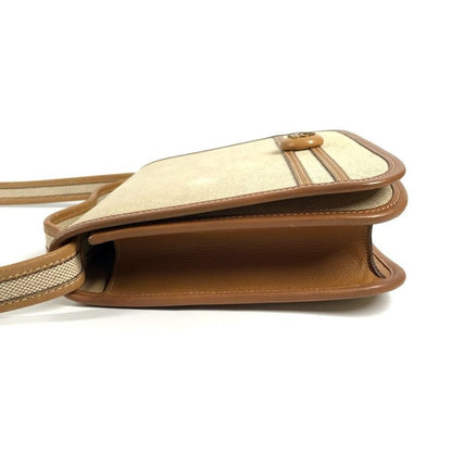 Hermes Shoulder Bag Tankard Leather Canvas Beige