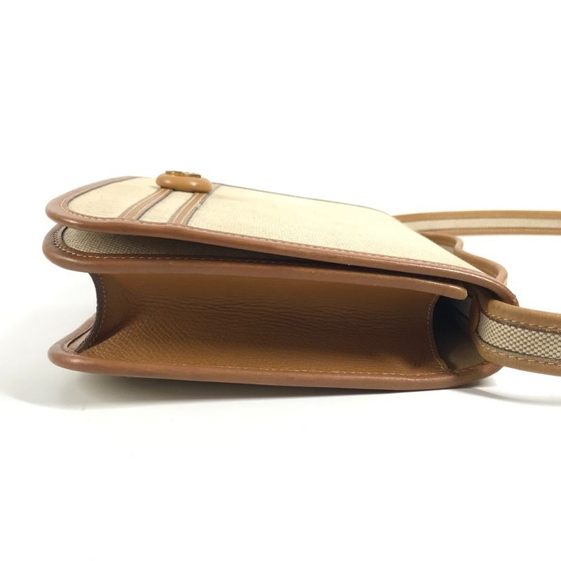 Hermes Shoulder Bag Tankard Leather Canvas Beige