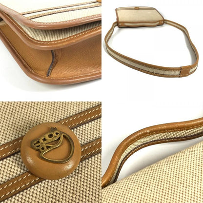 Hermes Shoulder Bag Tankard Leather Canvas Beige