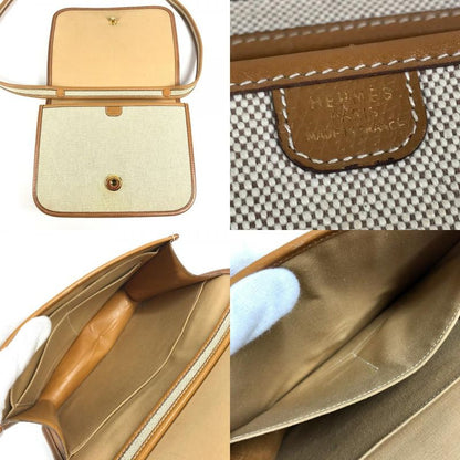 Hermes Shoulder Bag Tankard Leather Canvas Beige