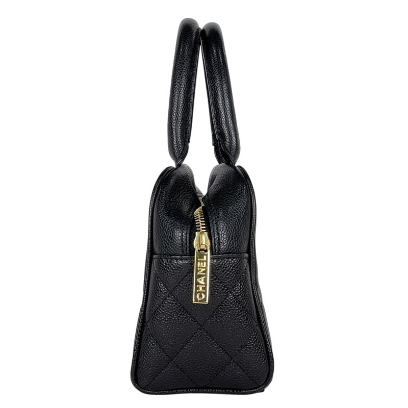 Chanel CC Logo Quilted Mini Boston Bag Caviar Leather Black