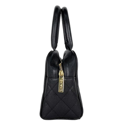 Chanel CC Logo Quilted Mini Boston Bag Caviar Leather Black