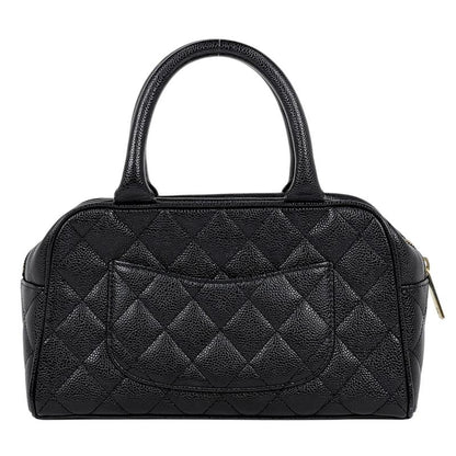 Chanel CC Logo Quilted Mini Boston Bag Caviar Leather Black