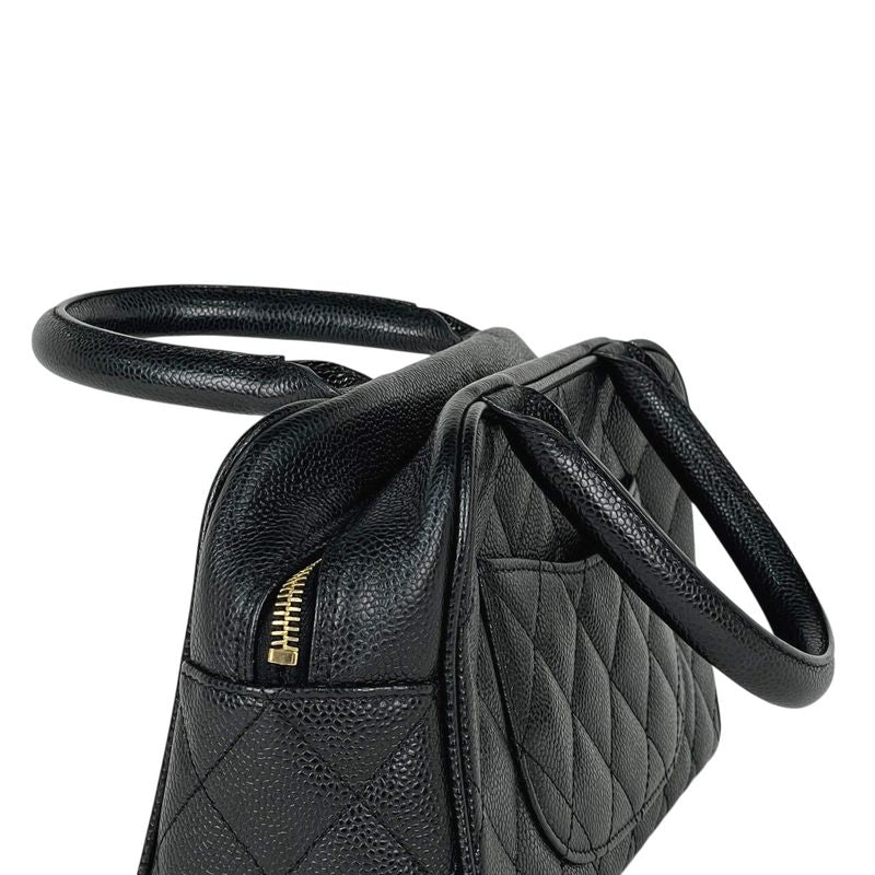 Chanel CC Logo Quilted Mini Boston Bag Caviar Leather Black