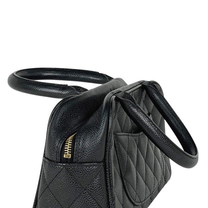 Chanel CC Logo Quilted Mini Boston Bag Caviar Leather Black