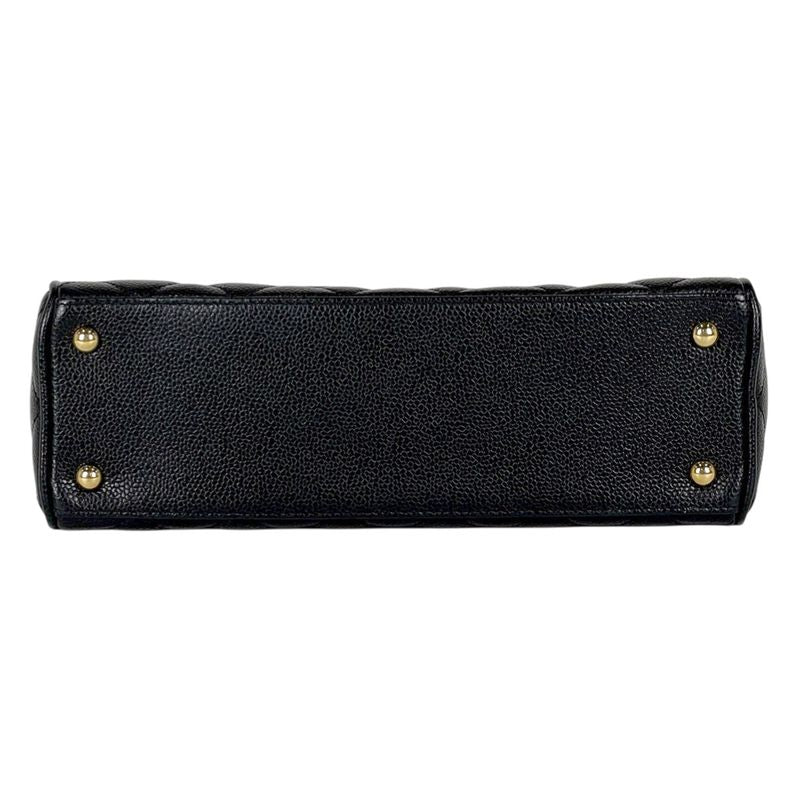 Chanel CC Logo Quilted Mini Boston Bag Caviar Leather Black