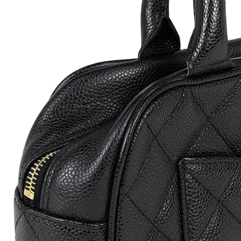 Chanel CC Logo Quilted Mini Boston Bag Caviar Leather Black