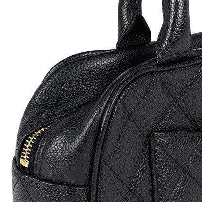 Chanel CC Logo Quilted Mini Boston Bag Caviar Leather Black