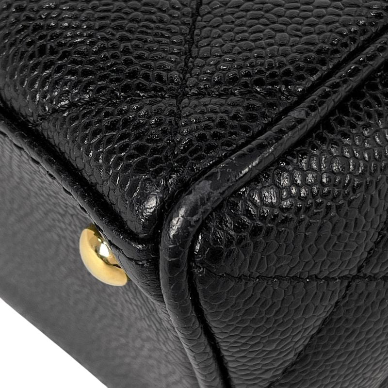 Chanel CC Logo Quilted Mini Boston Bag Caviar Leather Black