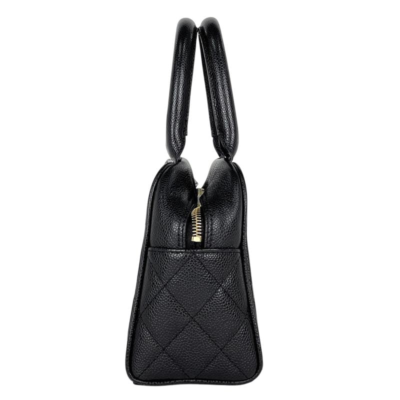 Chanel CC Logo Quilted Mini Boston Bag Caviar Leather Black