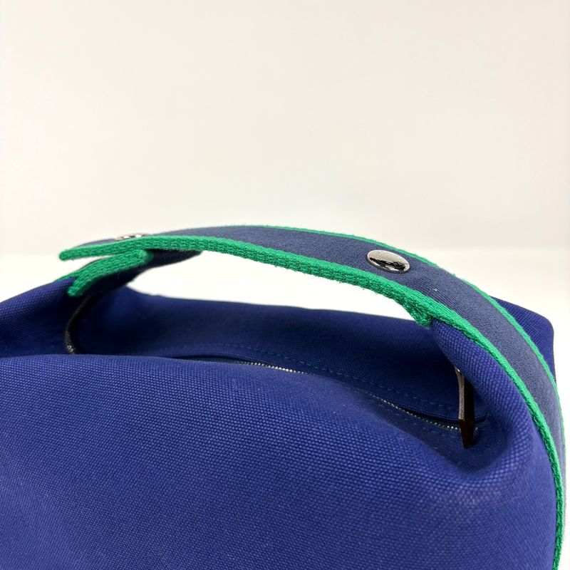 Hermes Bric-a-Brac PM Bath Pouch Logo Handbag Cotton Marine