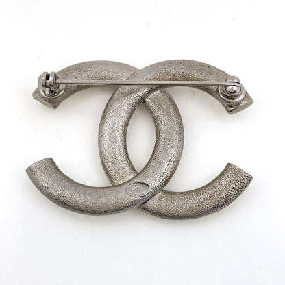 Chanel CC Logo Rhinestone Brooch Metal Silver