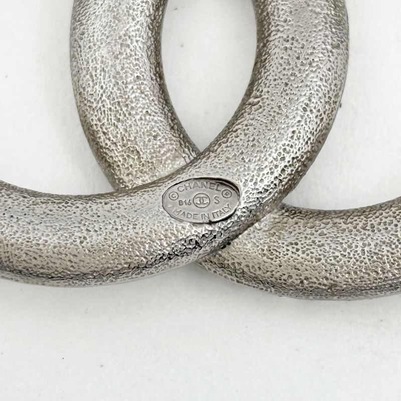Chanel CC Logo Rhinestone Brooch Metal Silver