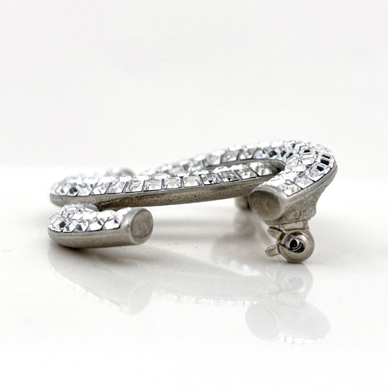 Chanel CC Logo Rhinestone Brooch Metal Silver