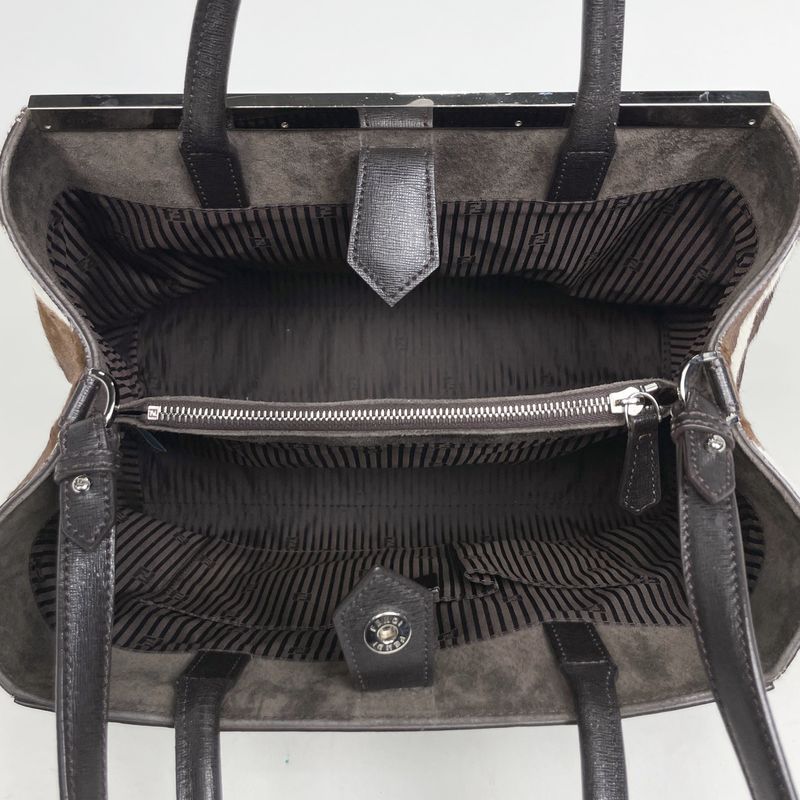 Fendi Toujour 2-Way Shoulder Bag Tote Leather Dark Brown