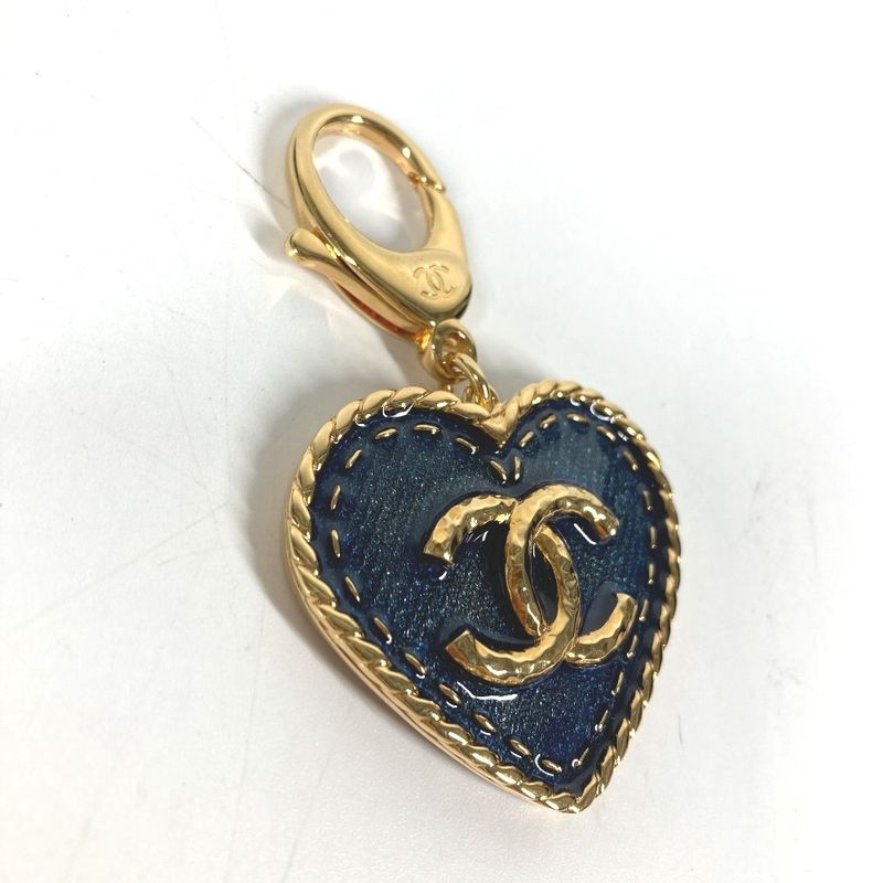 Chanel Key Holder Heart CC Logo Denim Metal Blue