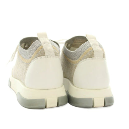 Hermes Addict Sneakers Shoes 37 Gray Silver Gold Lame Low Cut YM