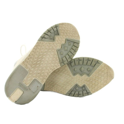 Hermes Addict Sneakers Shoes 37 Gray Silver Gold Lame Low Cut YM
