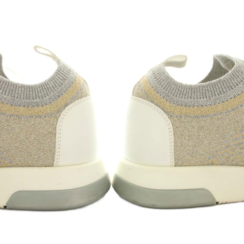 Hermes Addict Sneakers Shoes 37 Gray Silver Gold Lame Low Cut YM