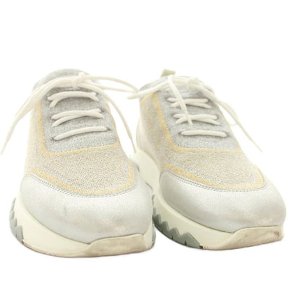 Hermes Addict Sneakers Shoes 37 Gray Silver Gold Lame Low Cut YM