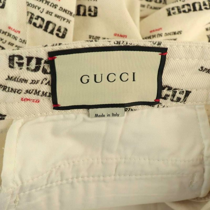 Gucci Logo Allover Shorts Zipper Fly 25 Ivory Black Red Pants