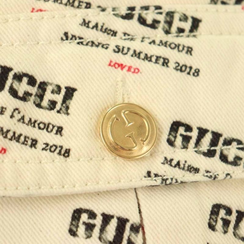 Gucci Logo Allover Shorts Zipper Fly 25 Ivory Black Red Pants