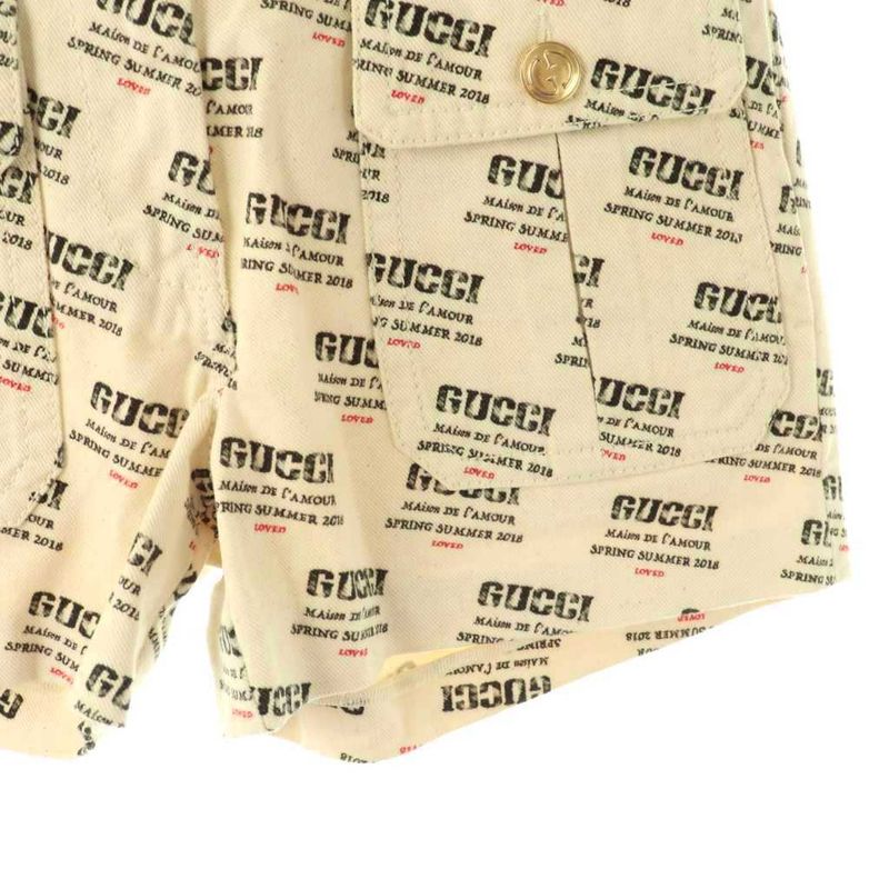 Gucci Logo Allover Shorts Zipper Fly 25 Ivory Black Red Pants