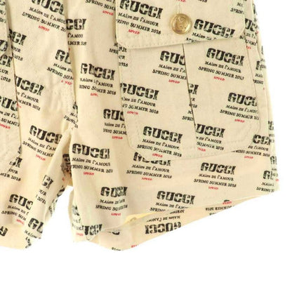 Gucci Logo Allover Shorts Zipper Fly 25 Ivory Black Red Pants