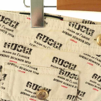 Gucci Logo Allover Shorts Zipper Fly 25 Ivory Black Red Pants