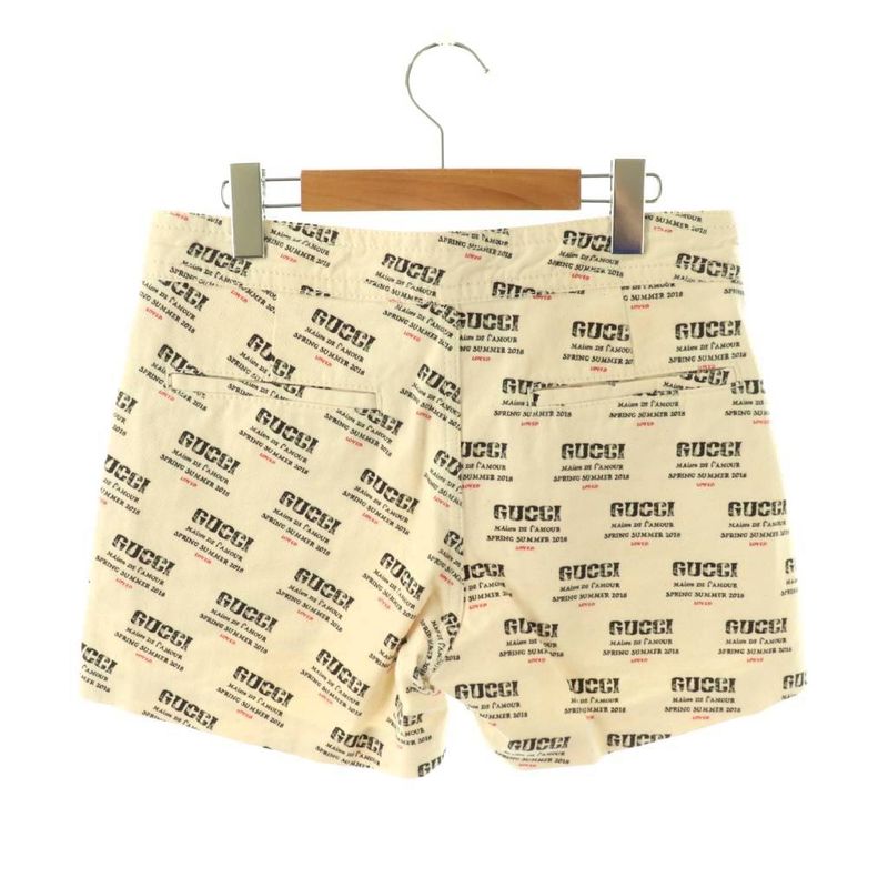 Gucci Logo Allover Shorts Zipper Fly 25 Ivory Black Red Pants