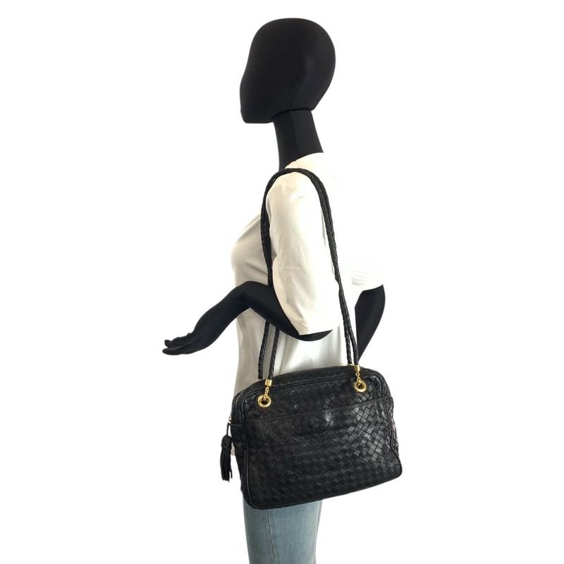 Bottega Veneta Intrecciato Black Gold Shoulder Bag