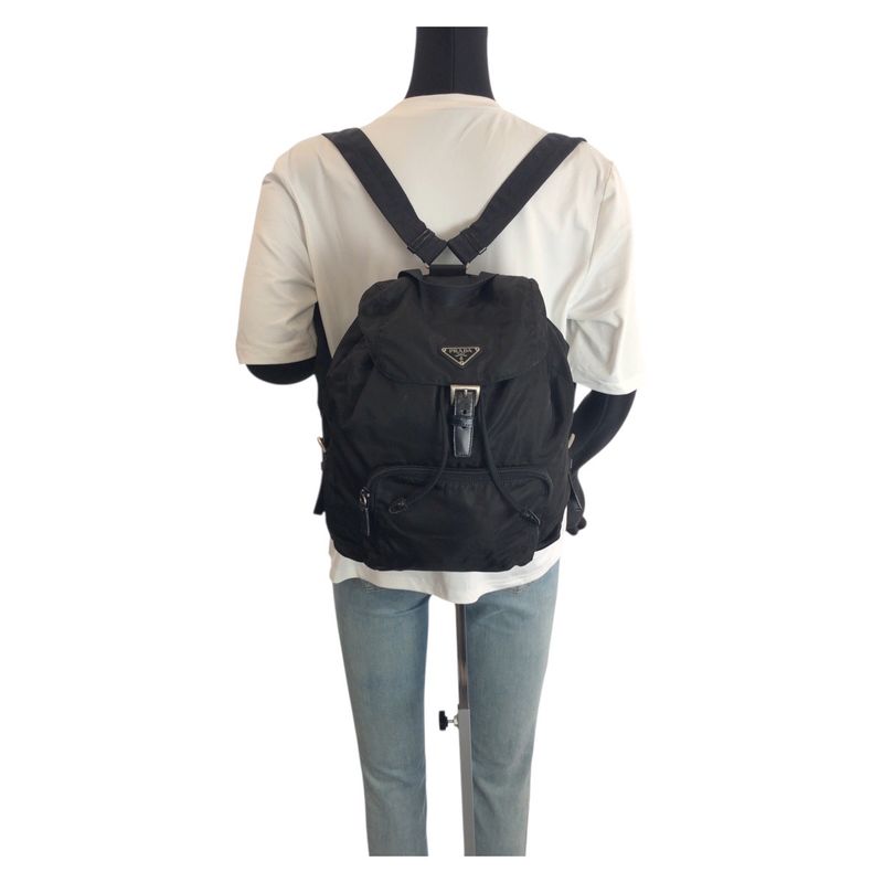 Prada Tessuto Black Silver Nylon Leather Backpack