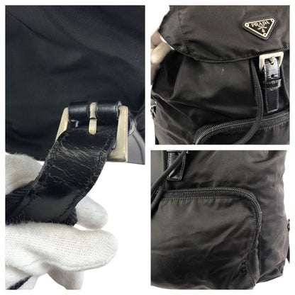 Prada Tessuto Black Silver Nylon Leather Backpack
