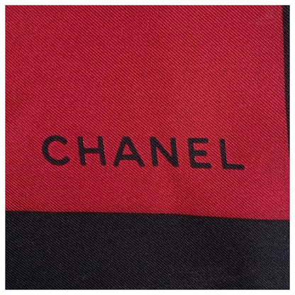 Chanel Vintage 31 Rue Cambon CC Logo Wine Red Black Silk Scarf