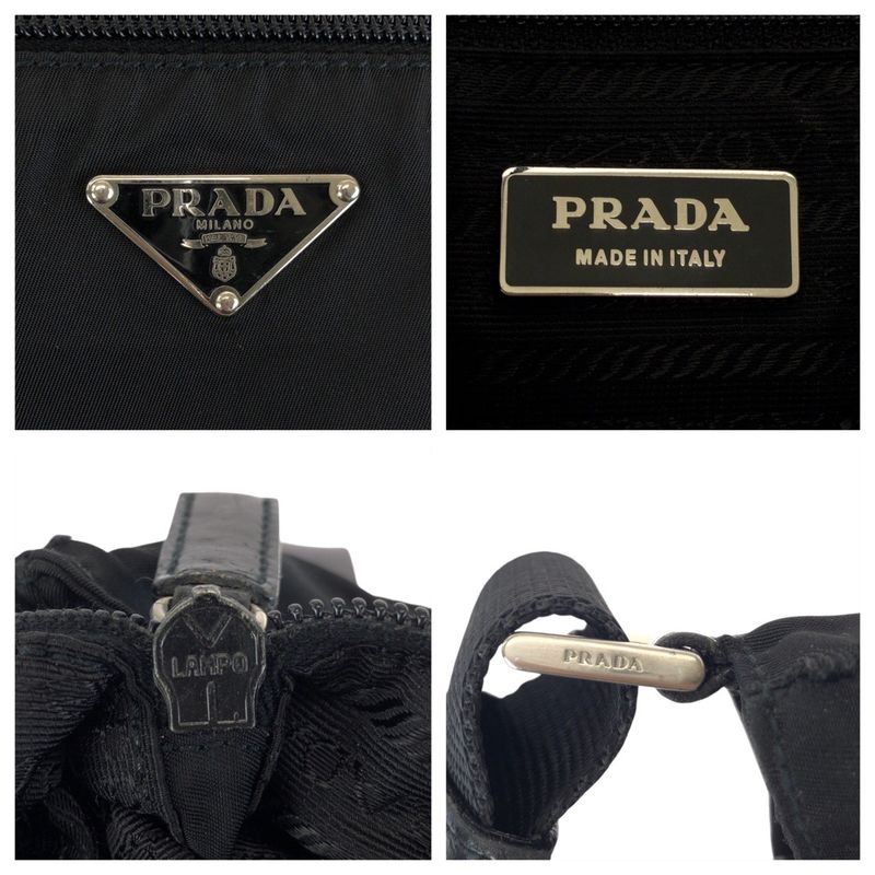 Prada Tessuto Black Silver Nylon Shoulder Bag
