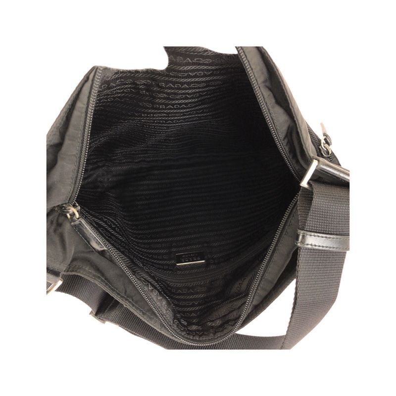 Prada Tessuto Black Silver Nylon Shoulder Bag