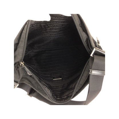 Prada Tessuto Black Silver Nylon Shoulder Bag