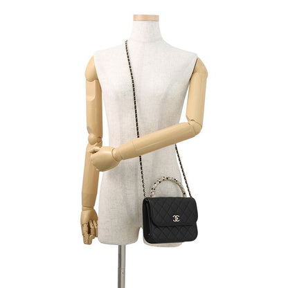 Chanel Chain Shoulder Bag Quilted CC Logo Faux Pearl Lambskin