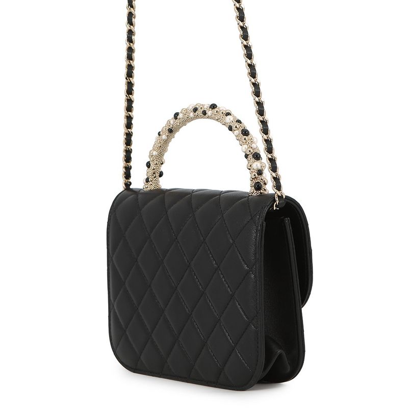 Chanel Chain Shoulder Bag Quilted CC Logo Faux Pearl Lambskin