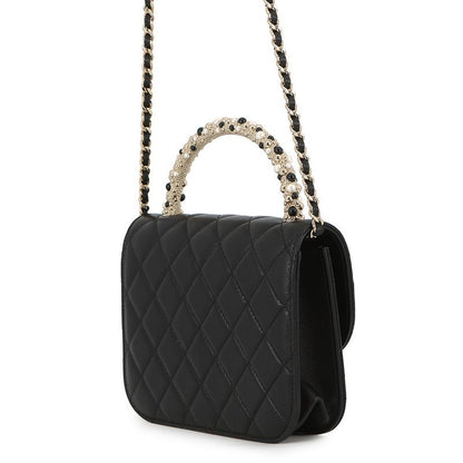 Chanel Chain Shoulder Bag Quilted CC Logo Faux Pearl Lambskin