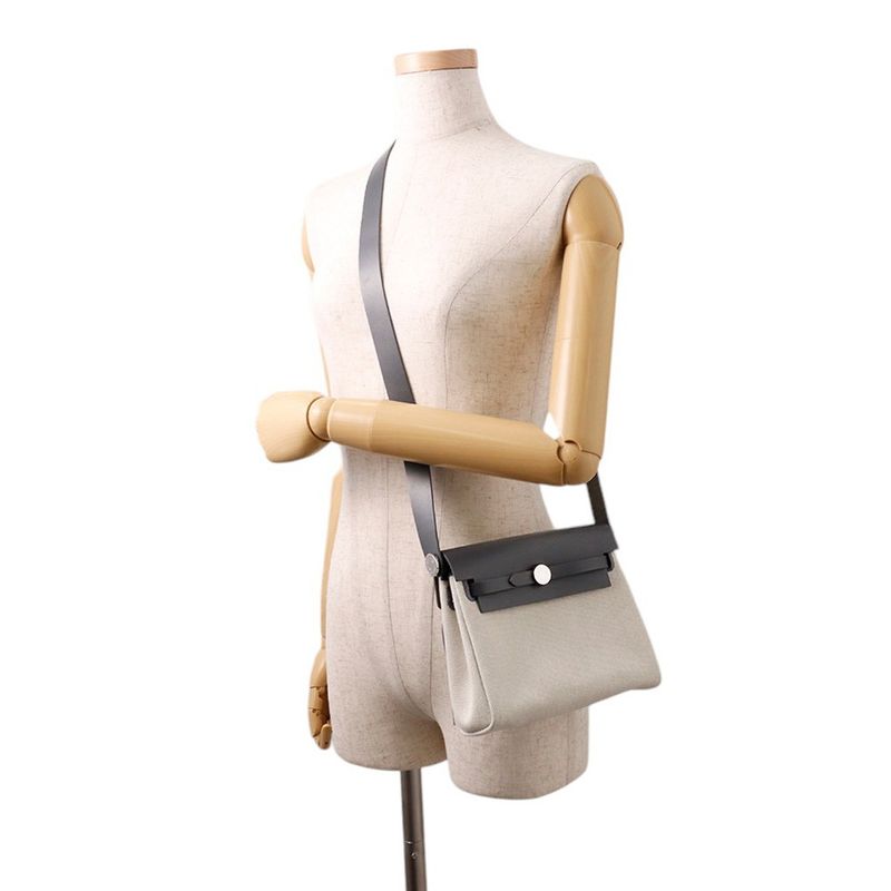 Hermes Shoulder Bag Herbag Zip Mini Ardoise Ecru Silver Toile