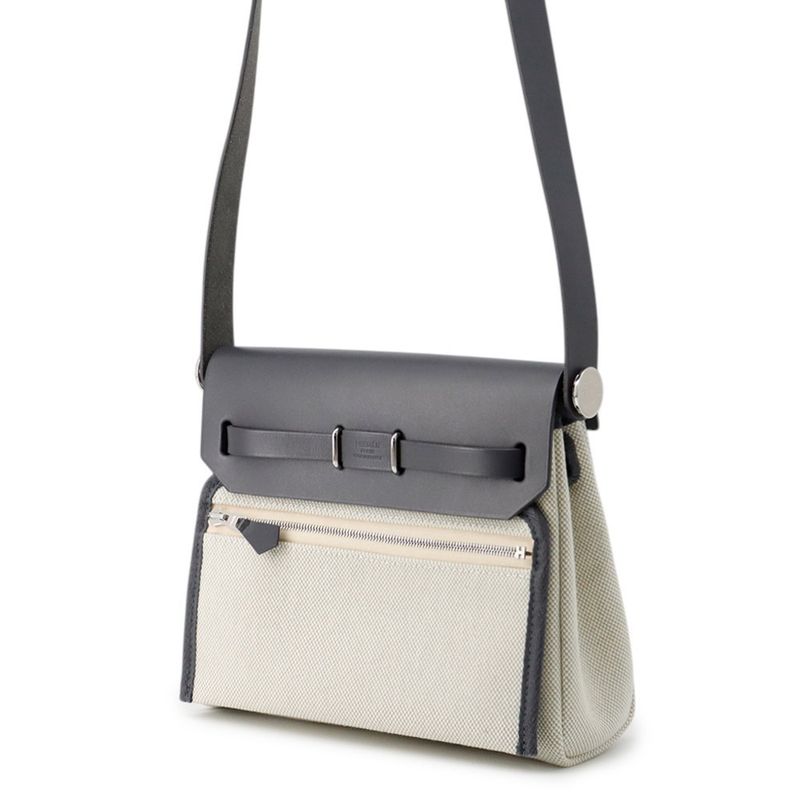 Hermes Shoulder Bag Herbag Zip Mini Ardoise Ecru Silver Toile