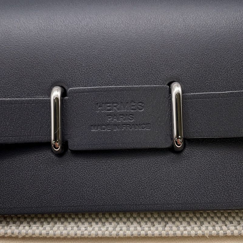 Hermes Shoulder Bag Herbag Zip Mini Ardoise Ecru Silver Toile