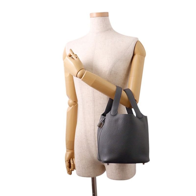 Hermes Handbag Picotin Lock PM Ardoise Silver Taurillon Clemence