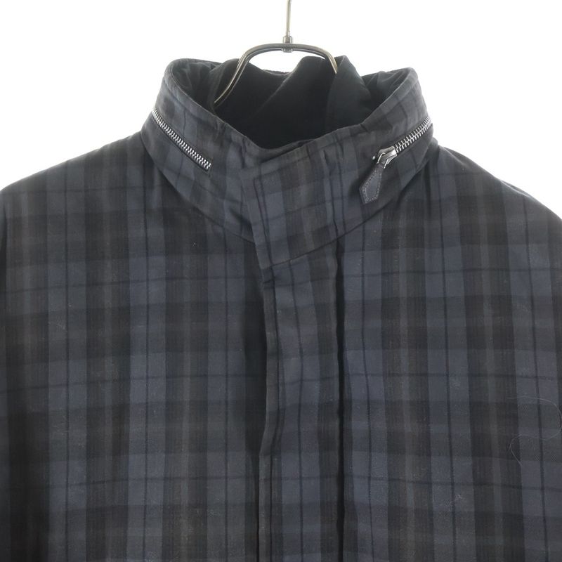 Hermes Hooded Batting Check Coat Jacket Gray