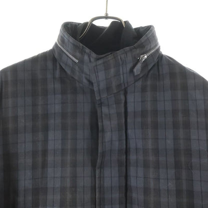 Hermes Hooded Batting Check Coat Jacket Gray