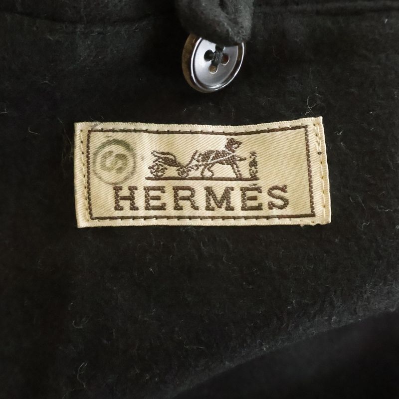 Hermes Hooded Batting Check Coat Jacket Gray
