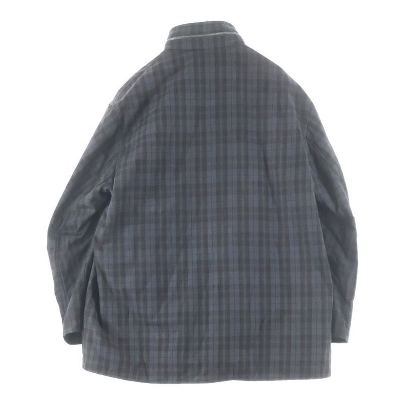 Hermes Hooded Batting Check Coat Jacket Gray